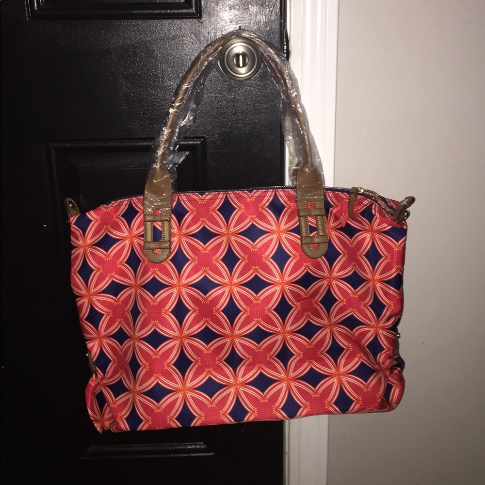 New Stella & Dot How Does She Do It Navy/Red tote