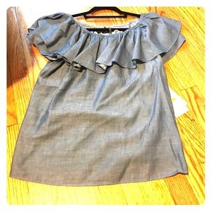 BRAND NEW, NEVER WORN off the shoulder blue top