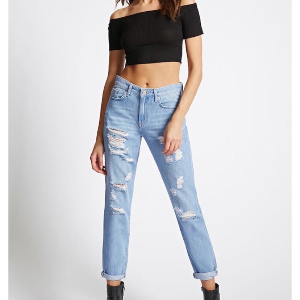 Forever 21 Distressed High Waisted Boyfriend Jeans