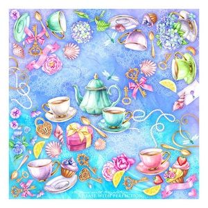 Square 100% silk scarf "Believe" - blue pink