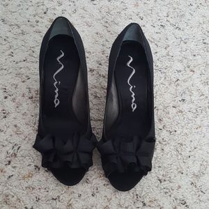 Nina black ruffle heels
