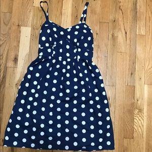 Blue dress with white polka dots