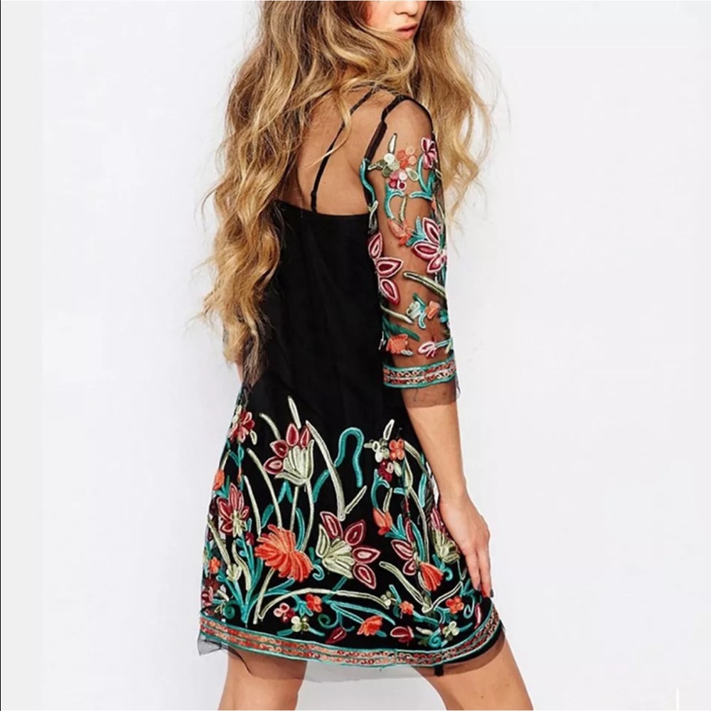 🌷Floral Embroidered Mesh Party Dress - Picture 3 of 7