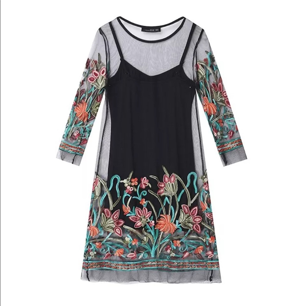 🌷Floral Embroidered Mesh Party Dress - Picture 5 of 7