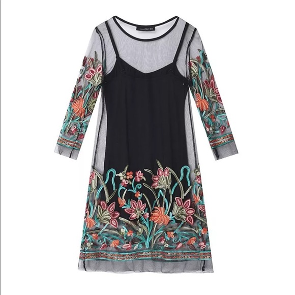 🌷Floral Embroidered Mesh Party Dress - Picture 5 of 7