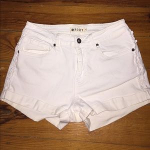 high waisted white denim shorts with floral sides