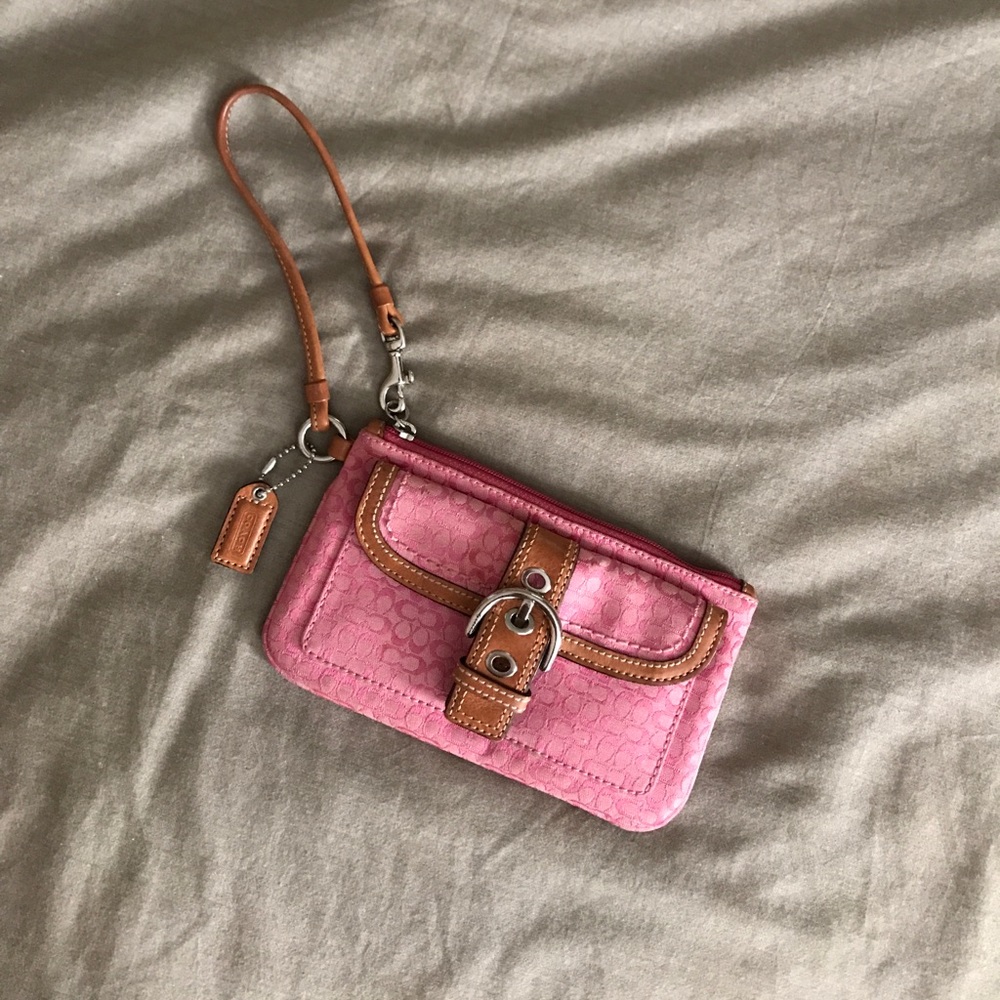 COACH pink signature wristlet wallet