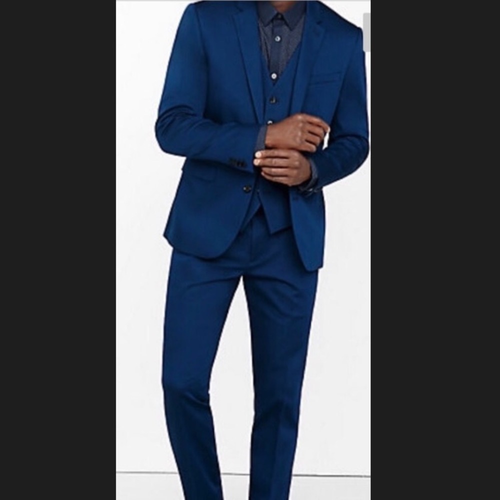 Blue express suit used (pants 30/30, coat 36)