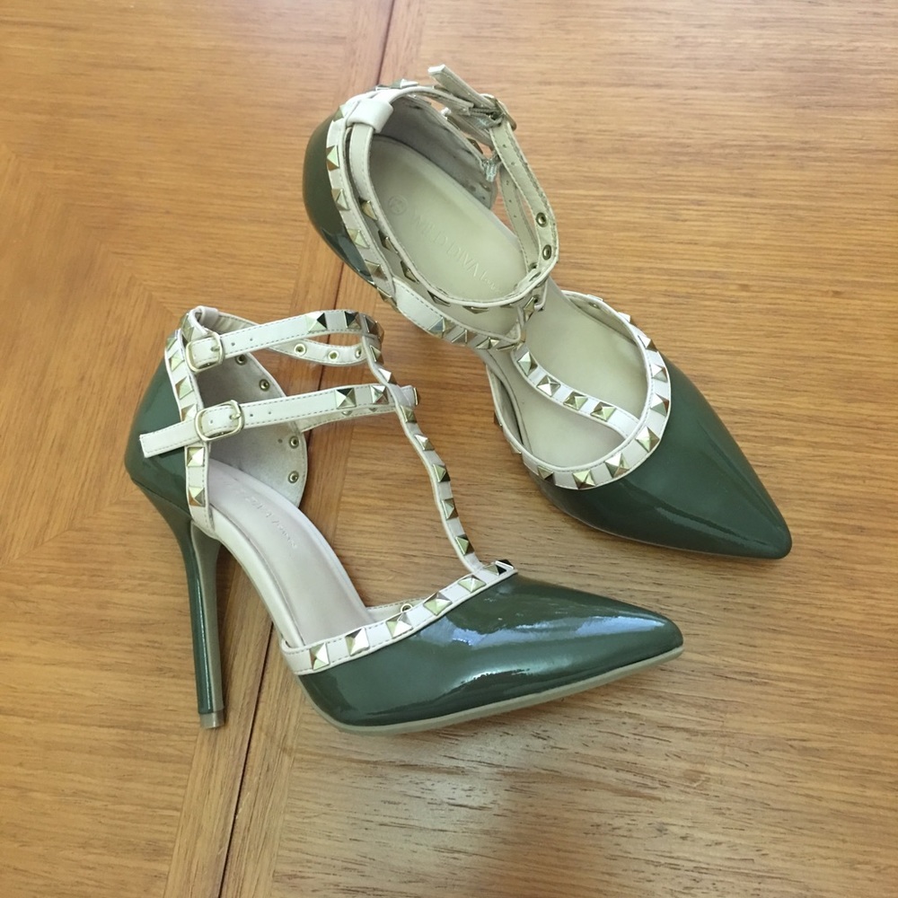 Wild Diva Olive Green studded heels (Never Worn)
