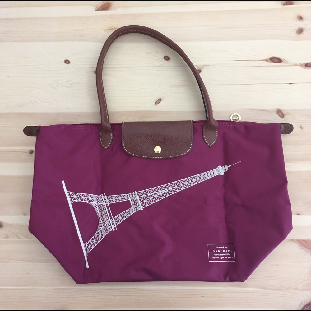 LE Longchamp Le Pliage Fuchsia Eiffel Tower Tote