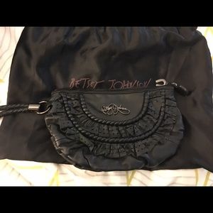 Betsey Johnson black ruffled clutch/wristlet.