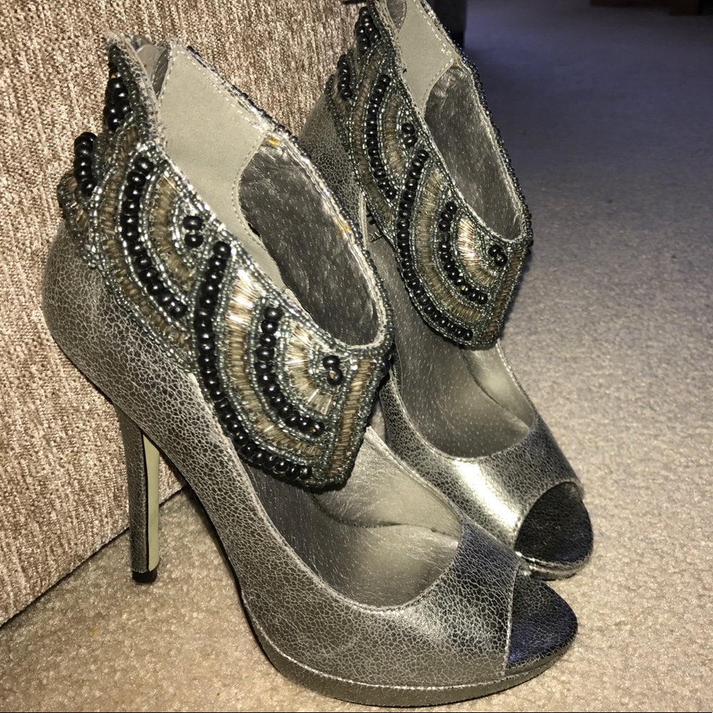 Hot seed bead embroidered high heels
