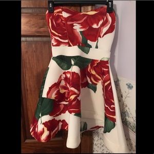 Strapless Layered Rose Flare Dress