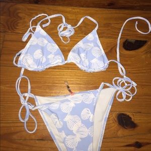 light blue and white seashell print bikini!