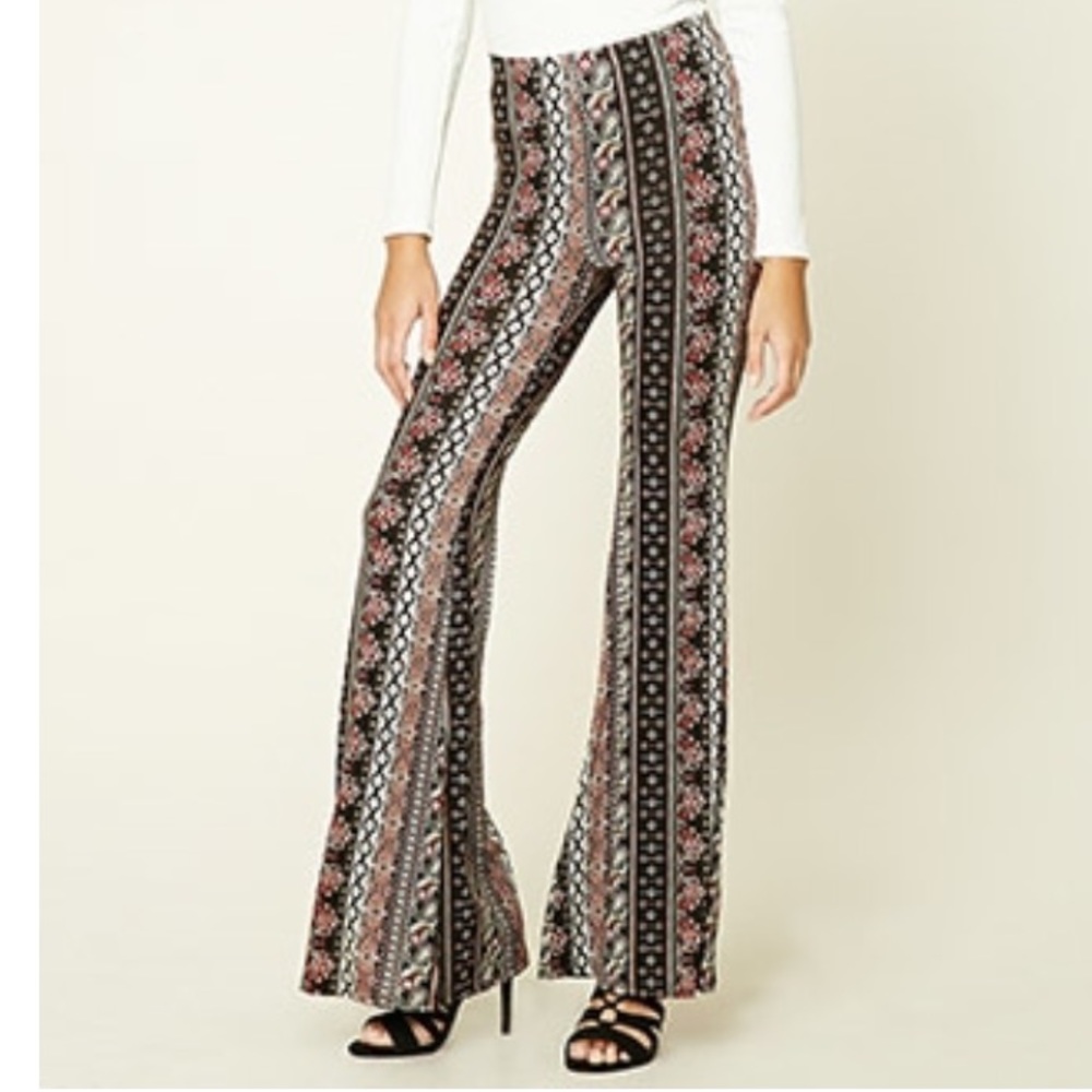 High Waisted Floral Tribal Wide Leg Stretch Pants