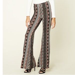 High Waisted Floral Tribal Wide Leg Stretch Pants