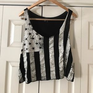American Flag Black & White Distressed Tank
