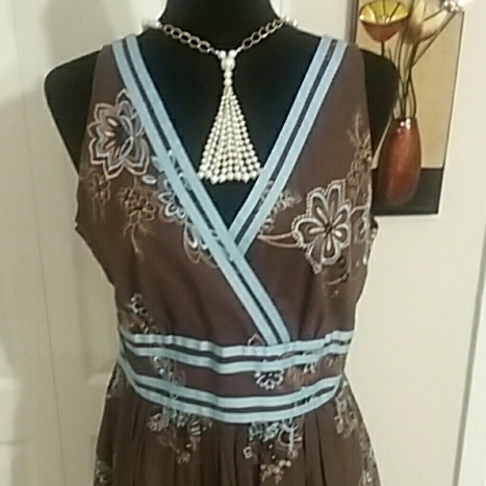 WOMENS DRESS / beautiful Brown and aqua blue dress