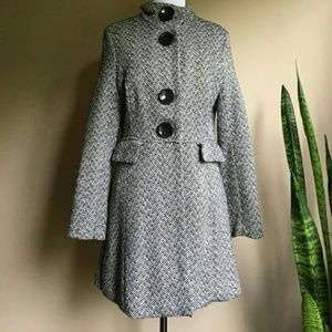 Herringbone Black Button Coat