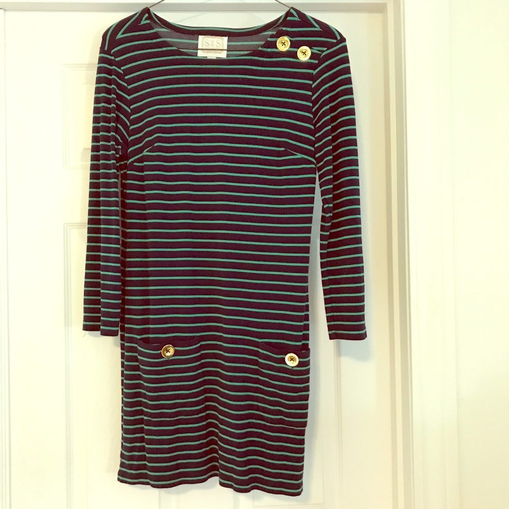 Sail To Sable Stripe 3/4 Sleeve Dress