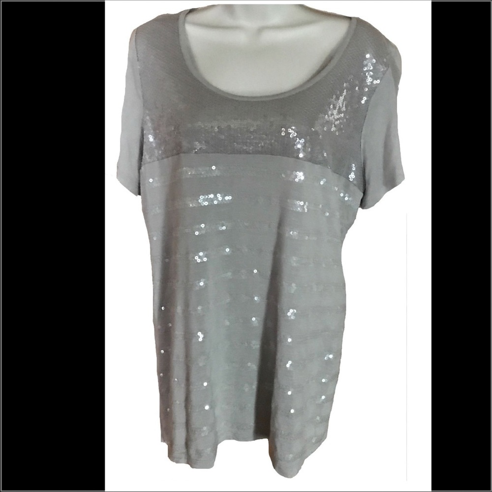 Alfani Womans Plus Size 1X Beige Sequined Blouse