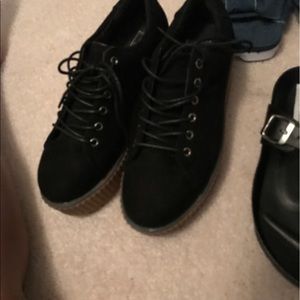 Black suede lace ups thick Sole