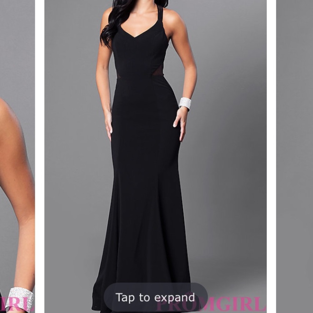 Long black dress with sheer cutouts on side