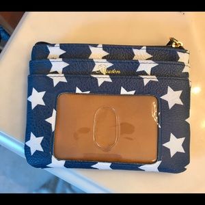 Buxton credit card holder, blue with white stars.