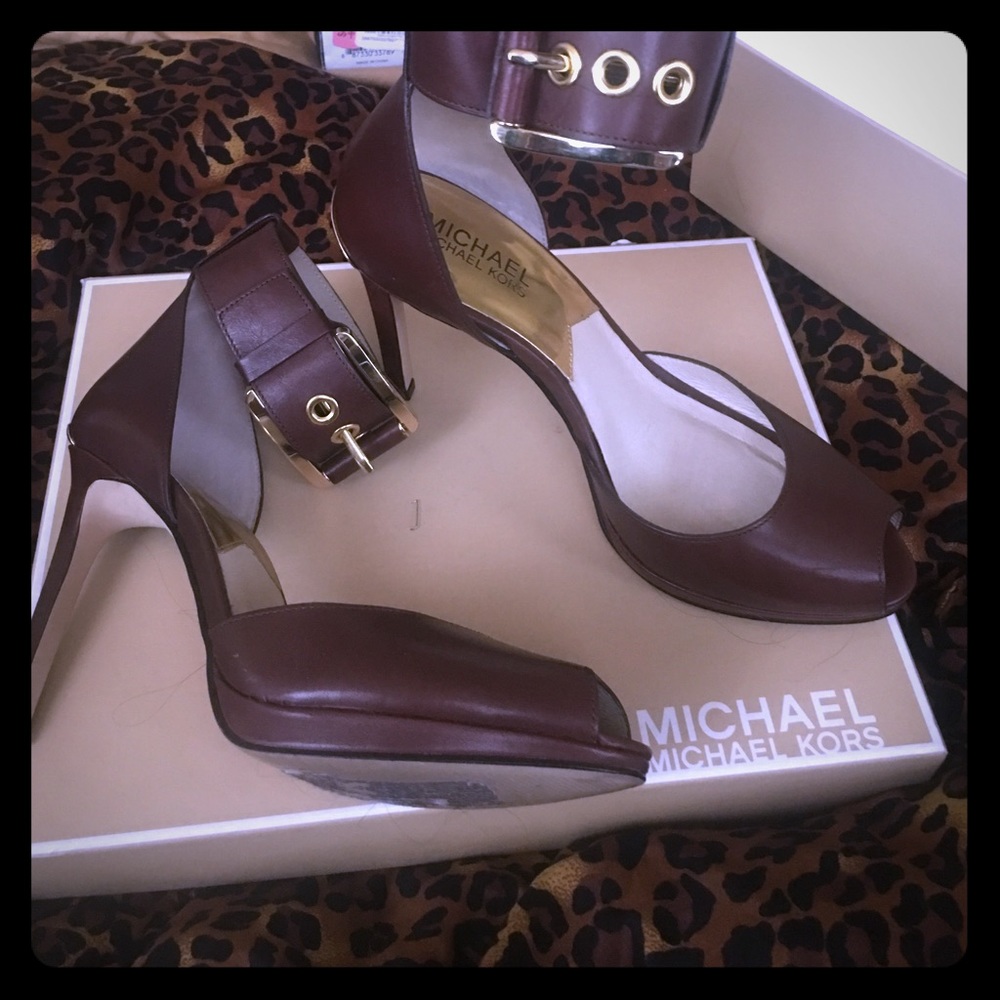 Michael Kors gold ankle strap high heels