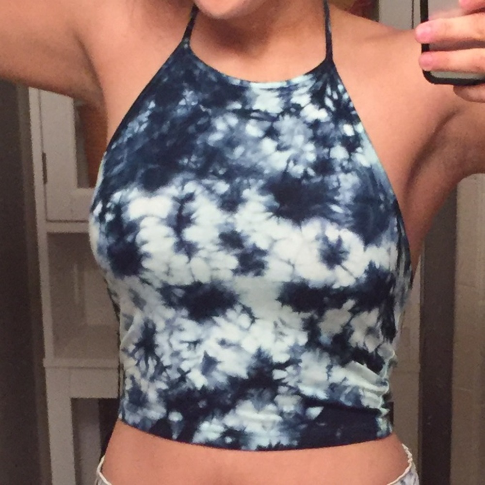 Blue tye dye halter crop top