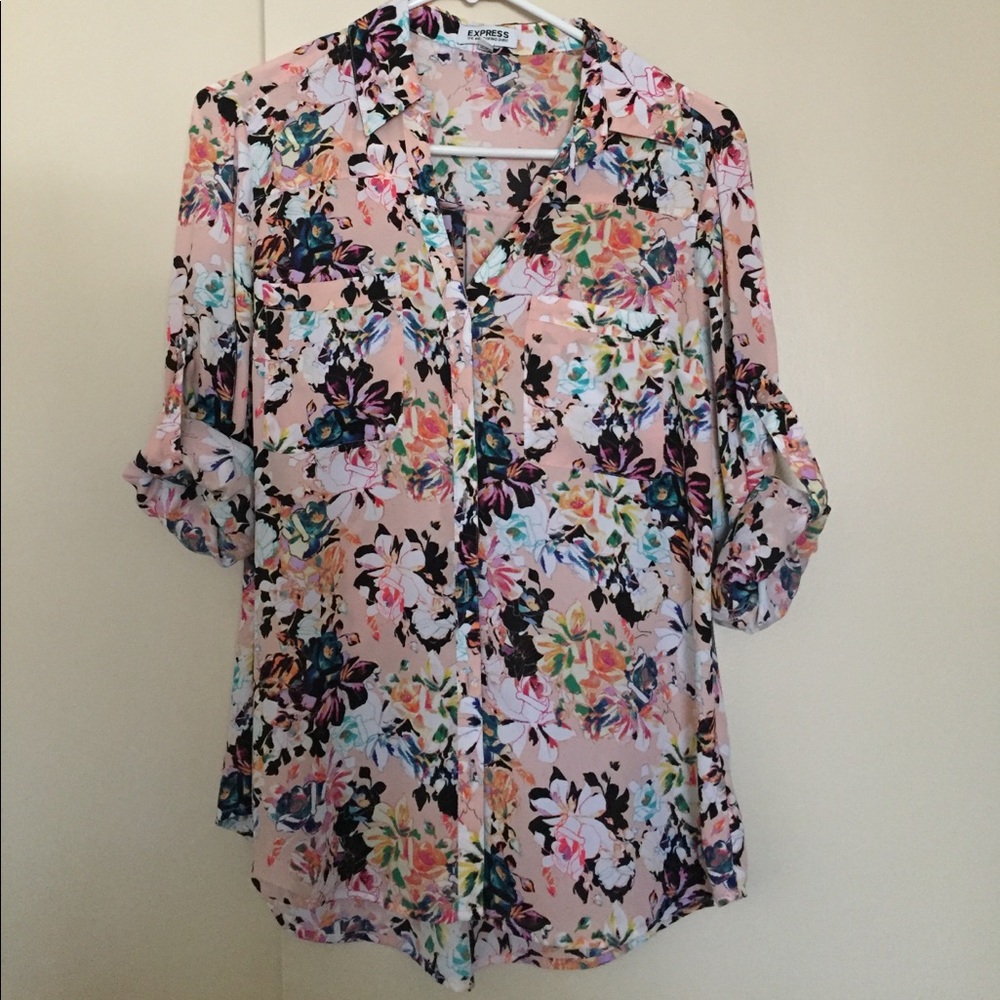 Express Portofino Floral Shirt Blouse