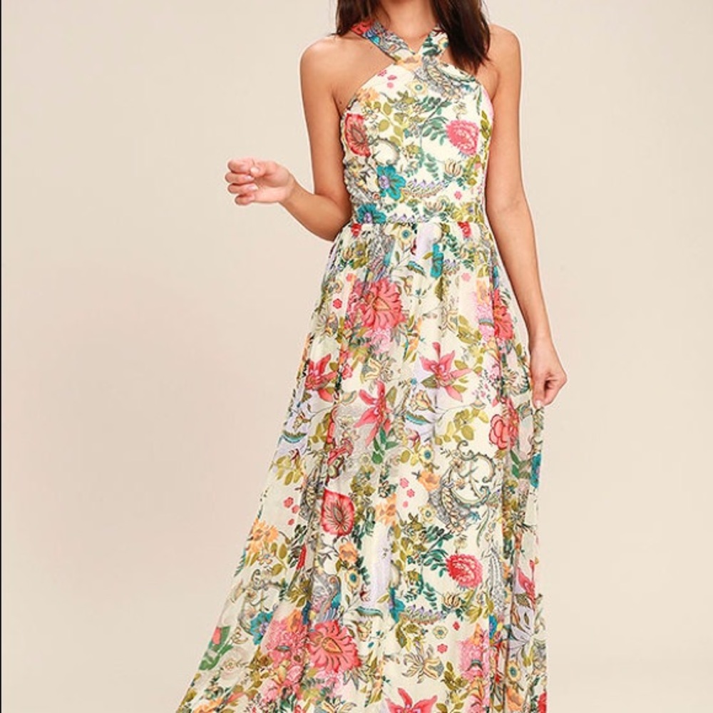 "Lulus" Lilja Cream Floral Print Maxi Dress