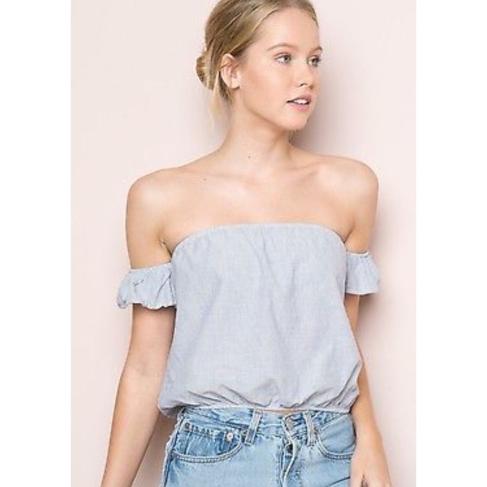 Brandy Melville off should striped blue Beccah top