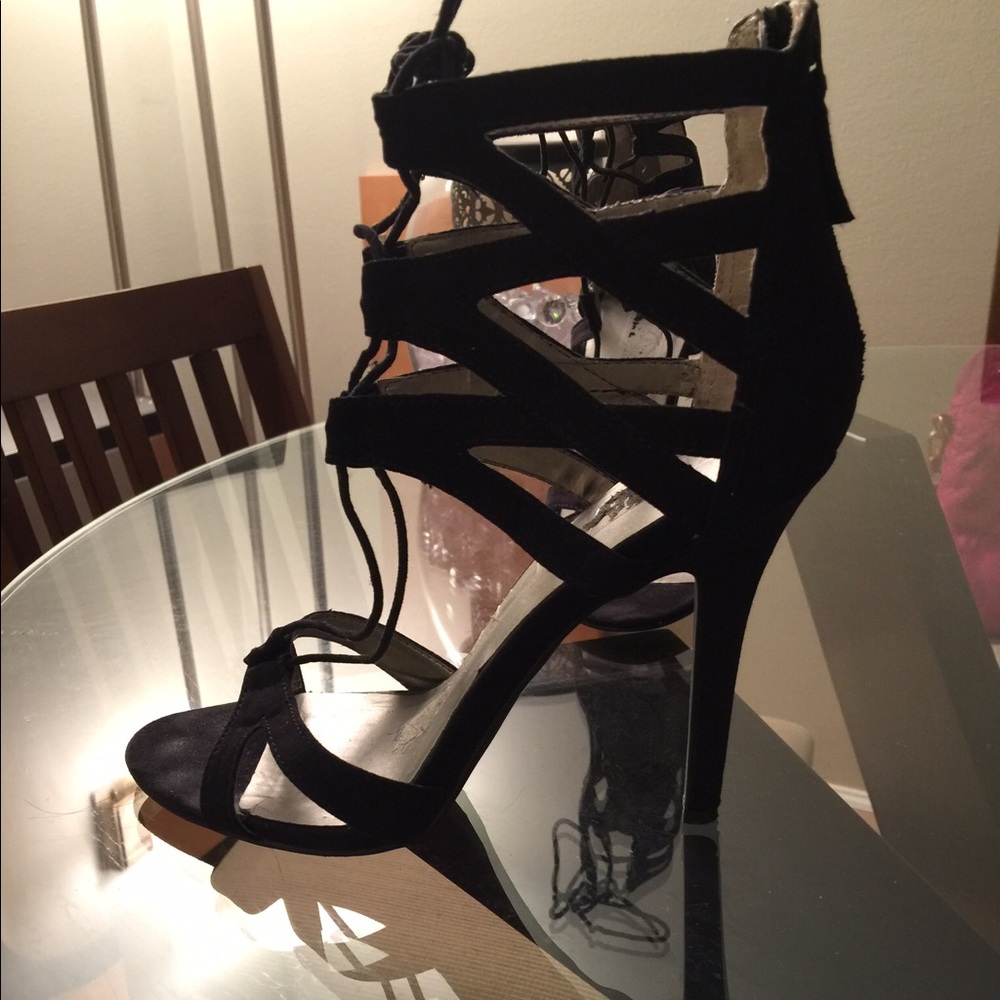 Black lace up sandal heels