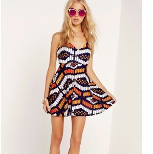 Plunge Print Mini Skater Dress Multi Color