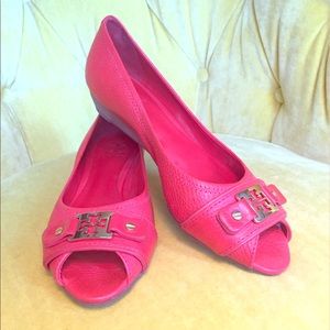Tory Burch peep toe wedges