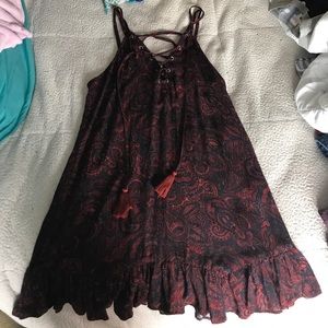 Blue & red summer dress, with criss cross chest