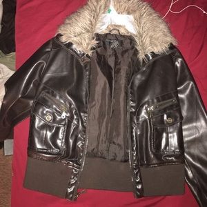 Brown Leather Jacket with Fur