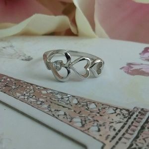 Solid .925 Silver Triple Heart Ring