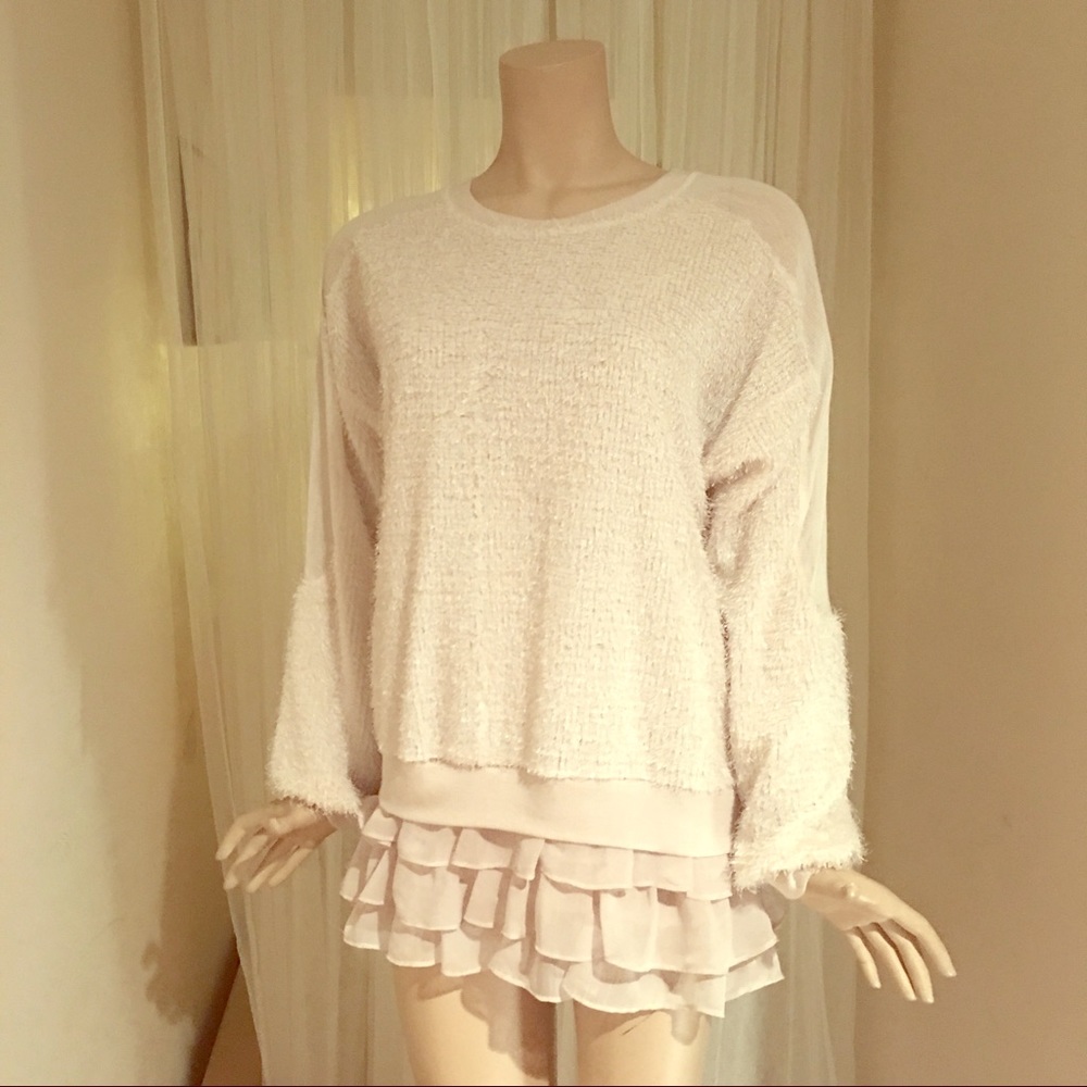 Fuzzy sweater dress in cream