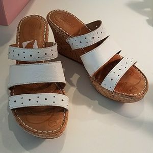 Born wedge sandals, white leather