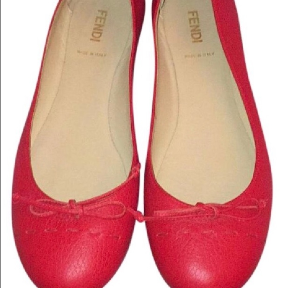 Fendi Ruby Red Leather Flats Size 9 1/2
