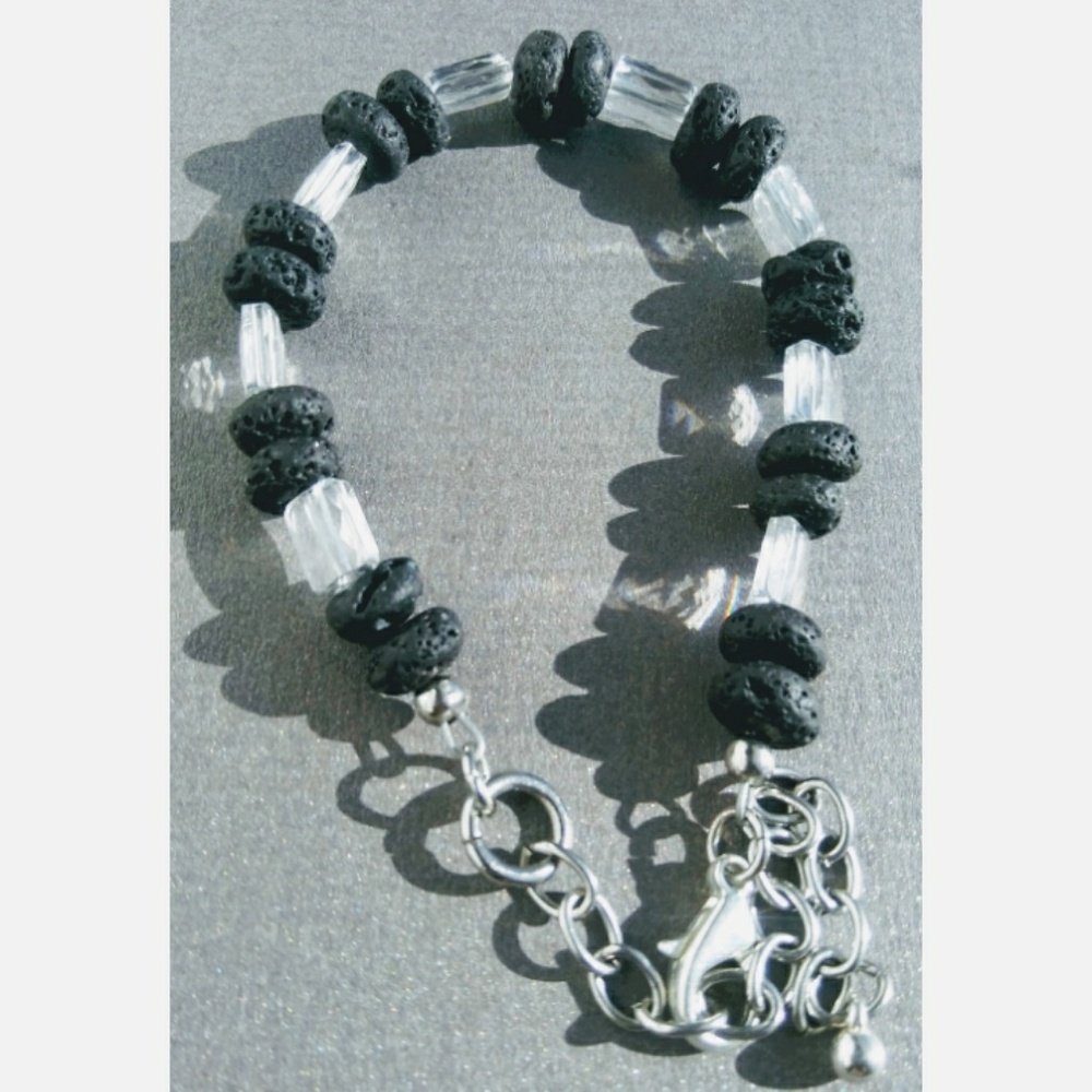 Unisex Lava Stone/Swarovski Crystal Bracelet