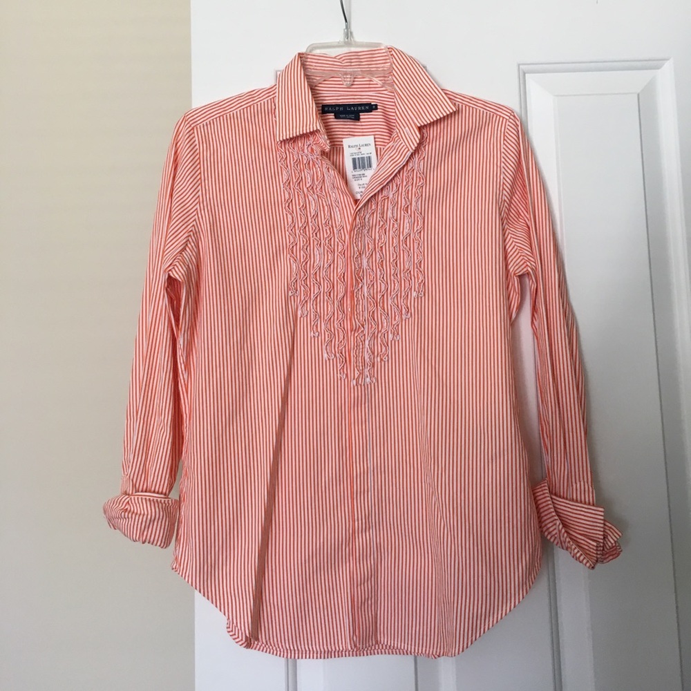 Ralph Lauren Women's Striped Riffled Blouse