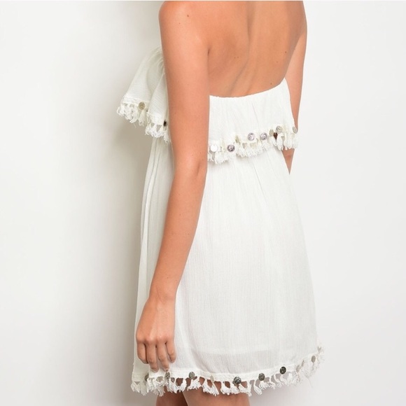Ivory Strapless Dress with Tassel Fringe - Picture 3 of 4