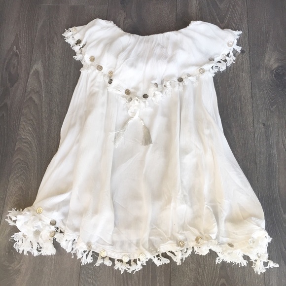 Ivory Strapless Dress with Tassel Fringe - Picture 4 of 4