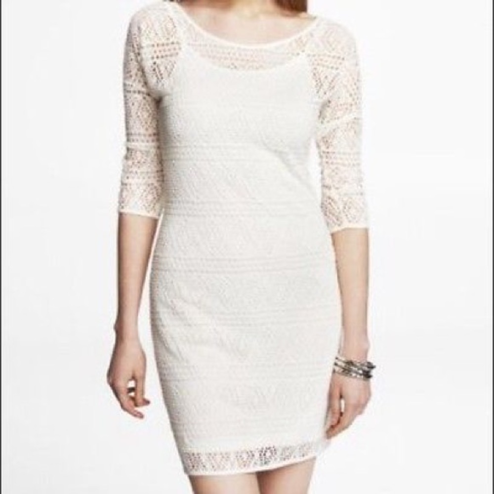 NWT EXPRESS WHITE GEOMETRIC LACE DRESS SZ XS