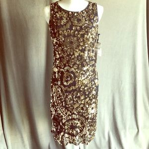 Gorgeous navy/gold sequin cocktail dress! NWT.
