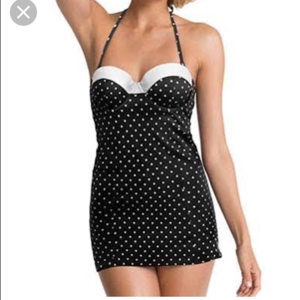Black Polka Dot Spanx Dresskini Swim Top
