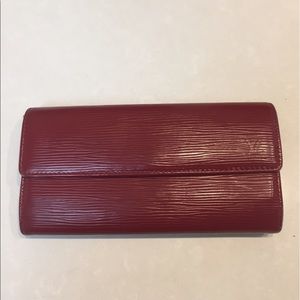 Authentic Louis Vuitton LV red epi leather wallet